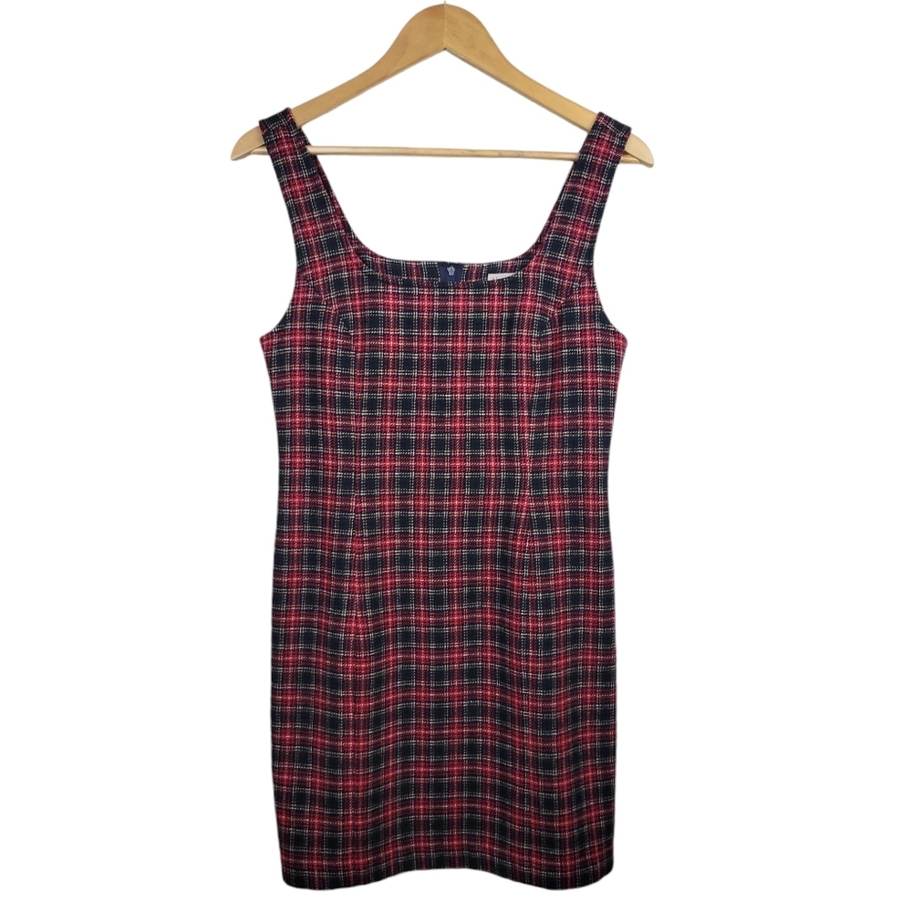 Abercrombie & Fitch Vintage Plaid Wool Sleeveless Jumper Dress Size S Red 90's